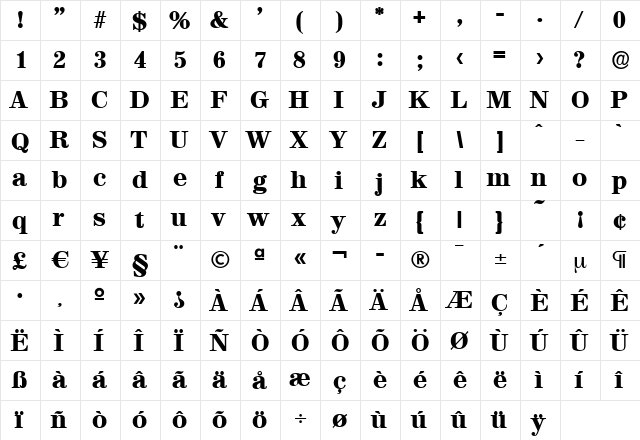 NormanBecker-Heavy Regular  glyph index