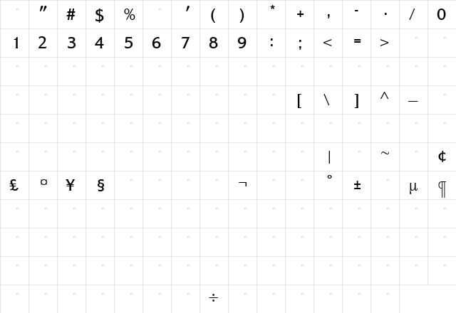 AlexonMediumTab Regular  glyph index