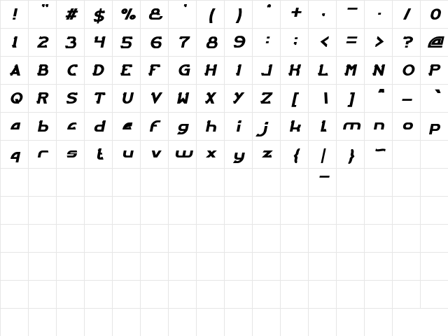 ARCADE Italic  glyph index