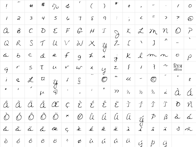 LEHN280 Regular  glyph index