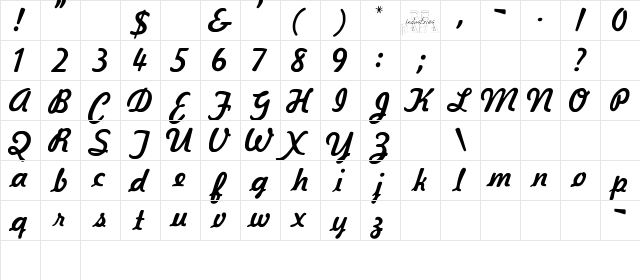 KavalerKursive Regular  glyph index