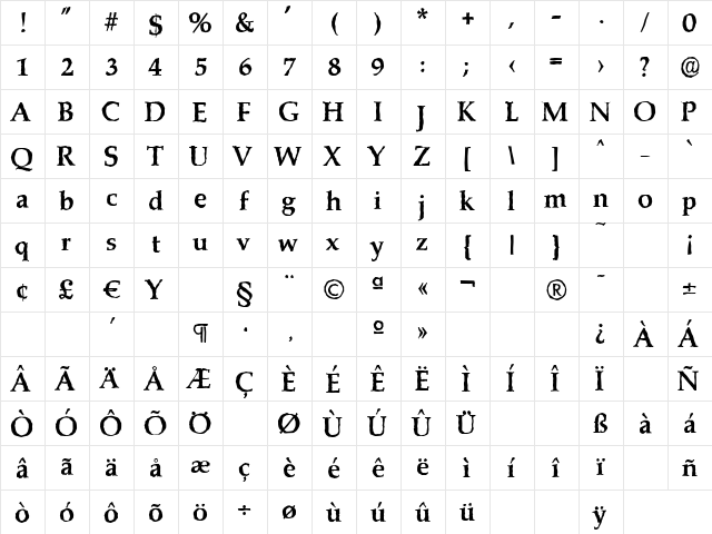 MarathonAntique Bold  glyph index