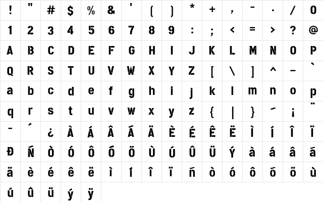 CargoPuma Regular  glyph index