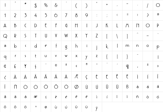 Pouf SSi Semi Bold  glyph index
