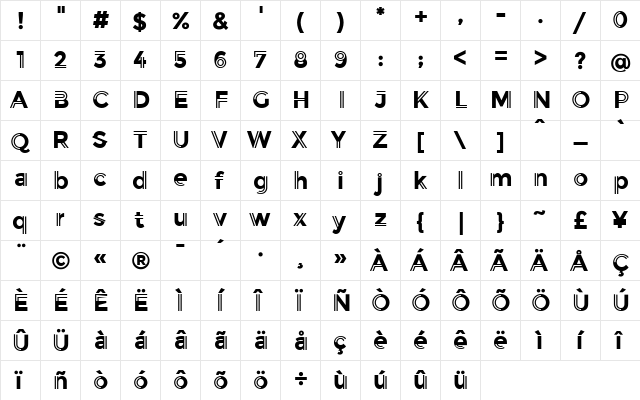 Balans Regular  glyph index