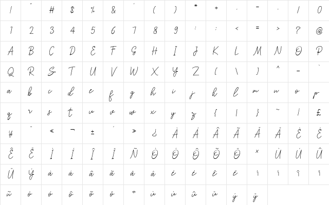 barista Regular  glyph index