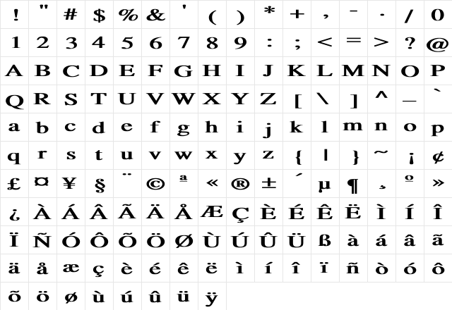 RSTempus Ex bold Bold  glyph index