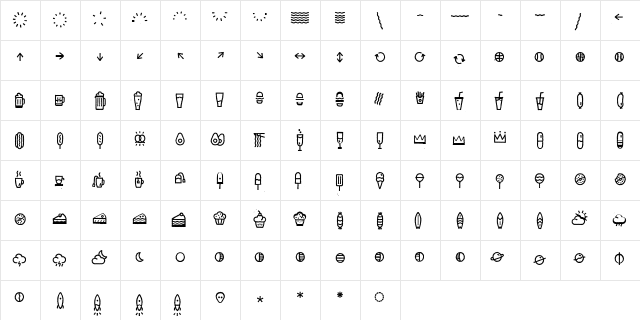 Escalope Crust Two Icons  glyph index