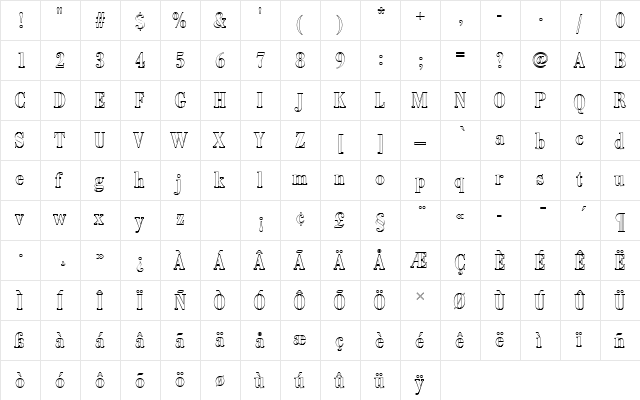 BodoniAntTDemBolConOu1 Regular  glyph index