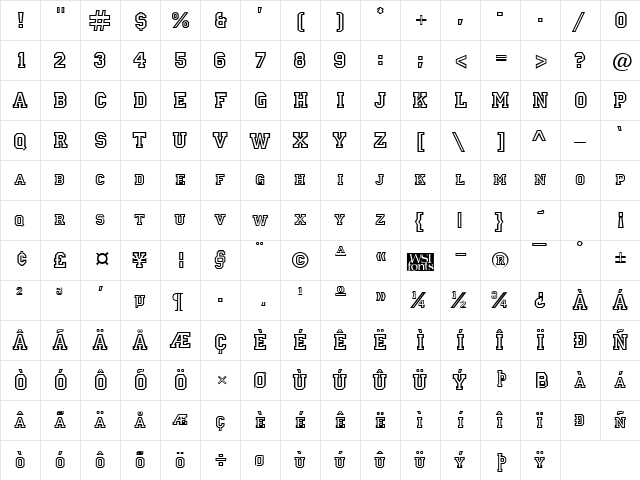 Letterman Regular  glyph index