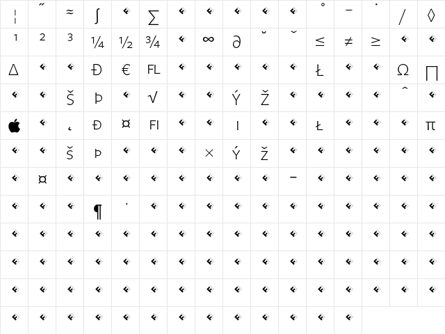 Legato SC Light Expert  glyph index