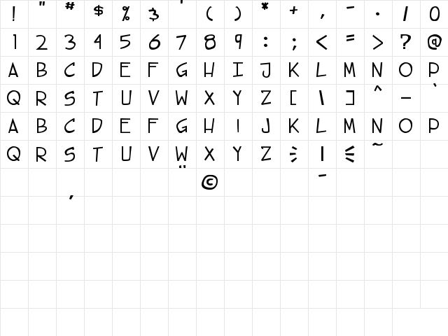 Street Cred Bold  glyph index
