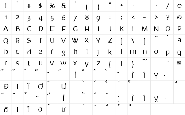 VfFree36 Regular  glyph index
