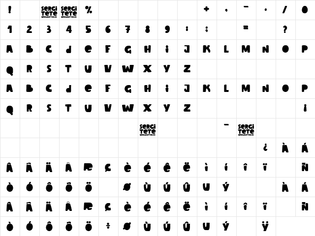Sergi Tete Regular  glyph index