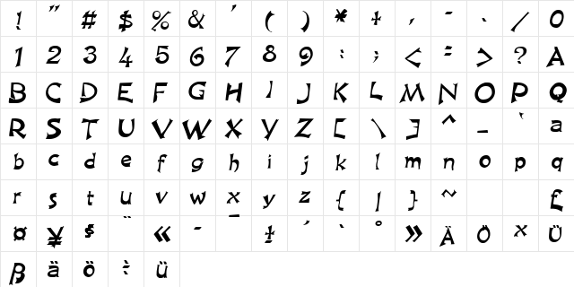 King Arthur Special Normal  glyph index