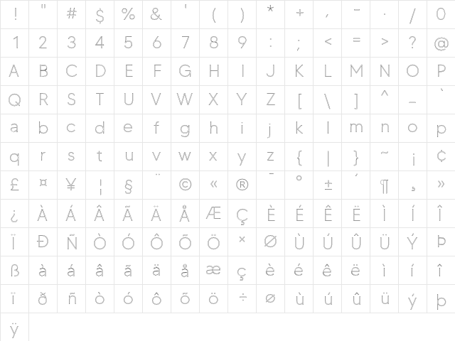 MADE TOMMY Outline Regular  glyph index