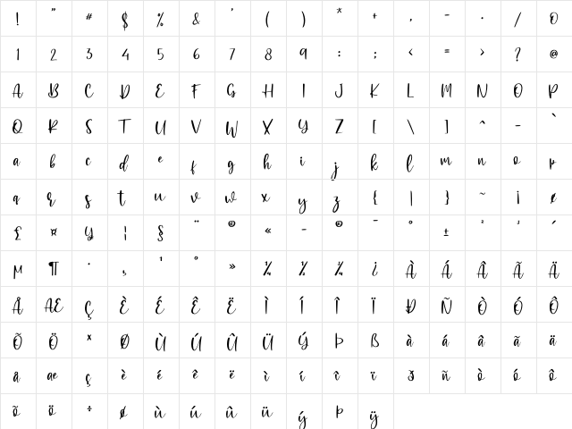 Elmore - Personal Use Regular  glyph index