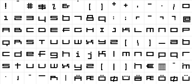 GridExercise Regular  glyph index