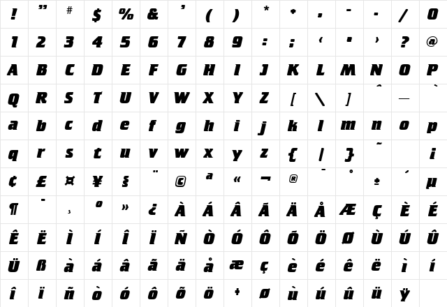 Sampson Regular  glyph index