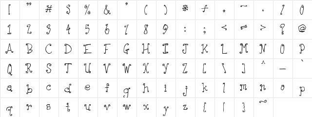 LDJ Pirohette Regular  glyph index