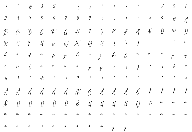 England Signature Regular  glyph index