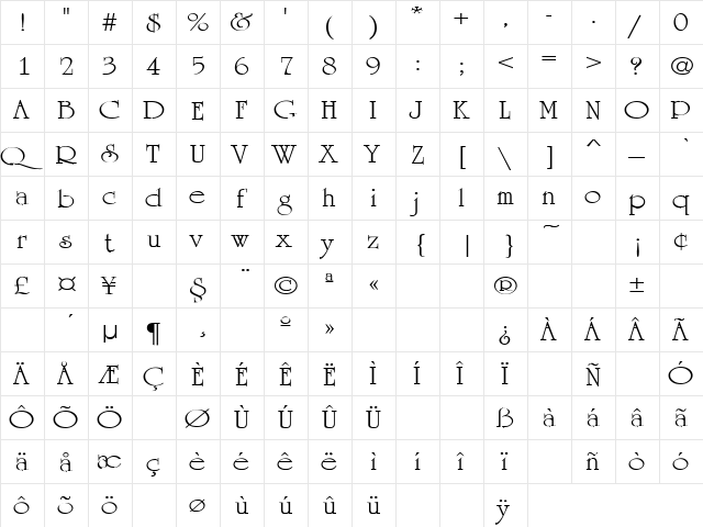 Machine Gun 7 Regular  glyph index
