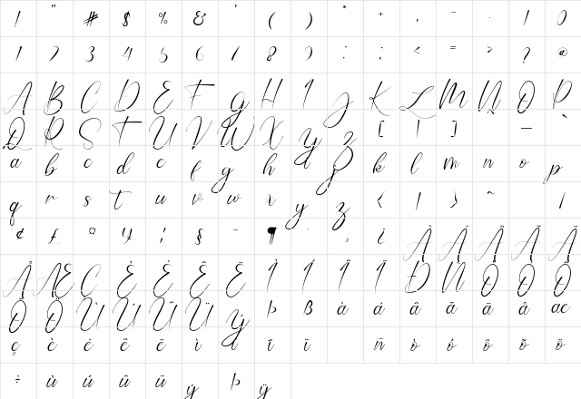 Winston Andrews Regular  glyph index