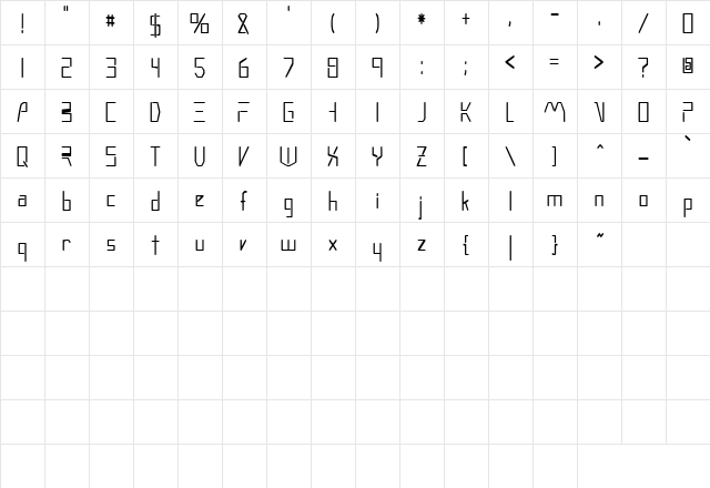 MoonwalkerCondensed Regular  glyph index