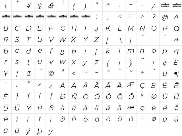 Eastman Trial Regular Offset Italic  glyph index