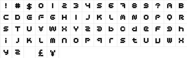 DesignerPixels Regular  glyph index