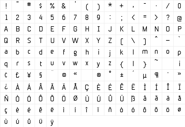BetaSansNorm Regular  glyph index