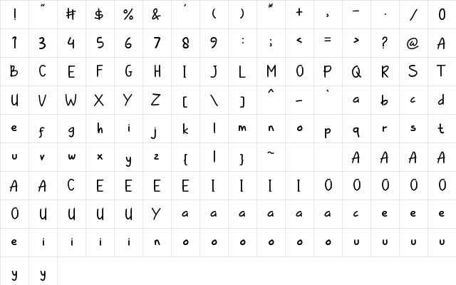 Kiddle Summer Regular  glyph index