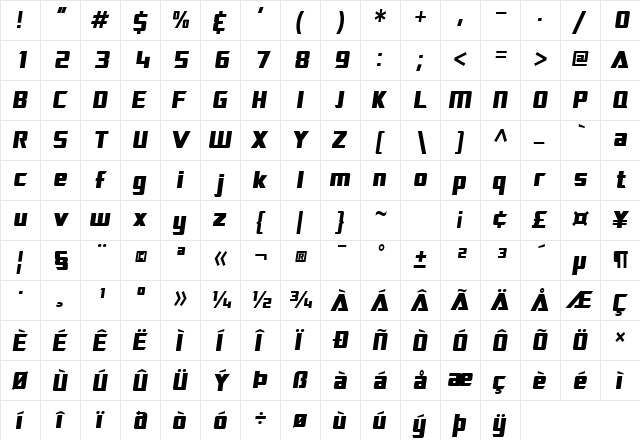 SF TransRobotics Oblique  glyph index