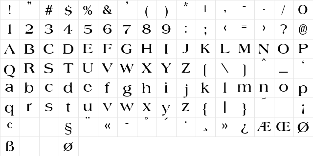 Jade Regular  glyph index
