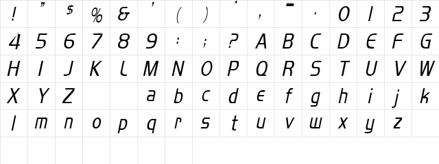 MikityCondensed Italic  glyph index
