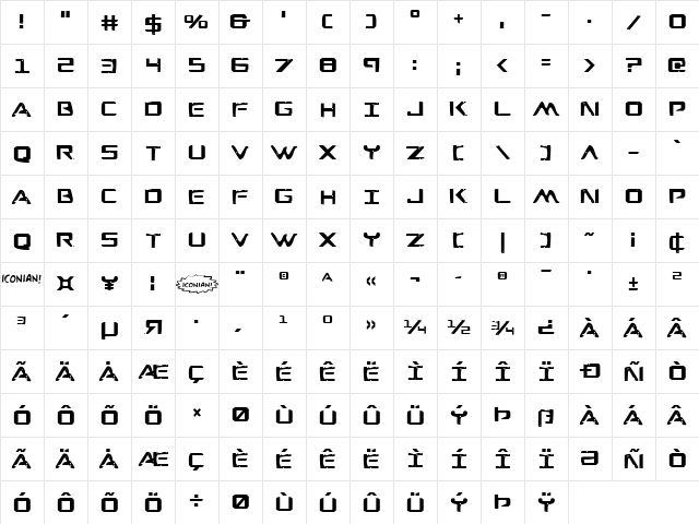 War Eagle Regular  glyph index