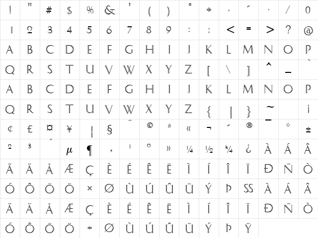 Arena Caps SSi Regular  glyph index