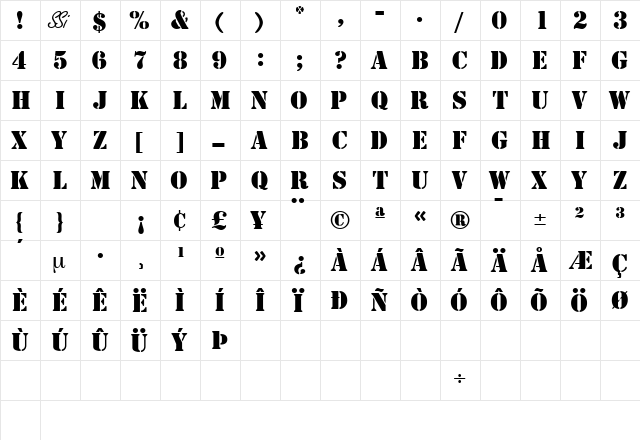 TemplateCapsSSi Bold  glyph index