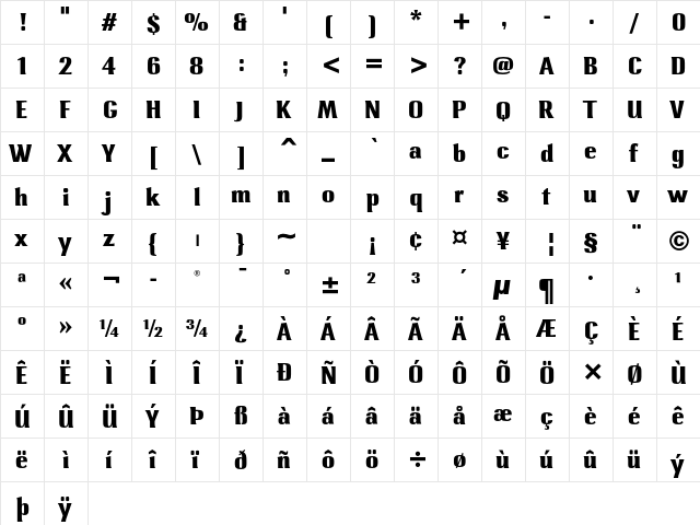 Lennox ITC Std Bold  glyph index