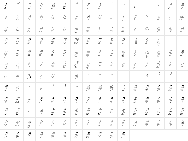 Yankee Clipper Outline Italic Italic  glyph index