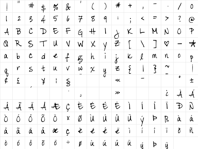 DJB Color Me Chic Regular  glyph index