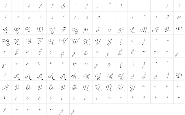 Khanza Script Regular  glyph index