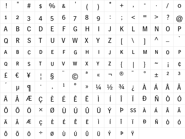 HeidelbergGothicSC Regular  glyph index