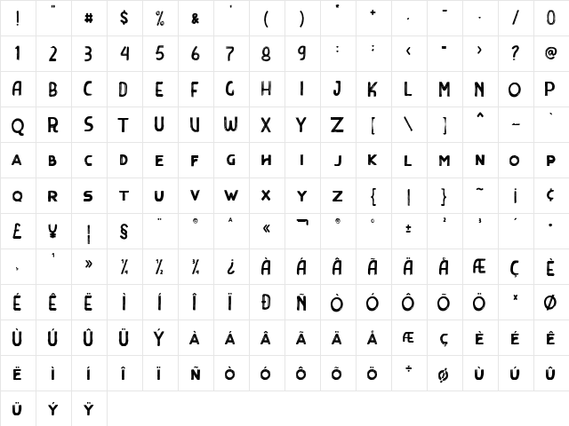 THEME Regular  glyph index