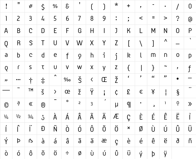 OgilveLFThin Regular  glyph index