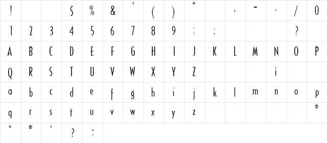 Sandyhill Regular  glyph index