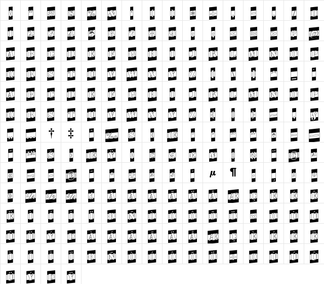 a_DodgerCmB&WUp Regular  glyph index