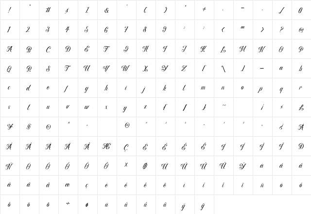 Rhegina Darling Regular  glyph index