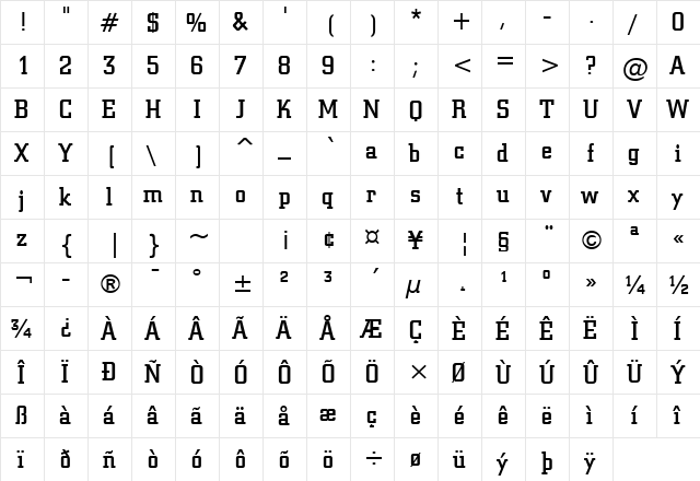 Warwick 3 Regular  glyph index
