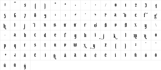 Ginebra Bolds Regular  glyph index